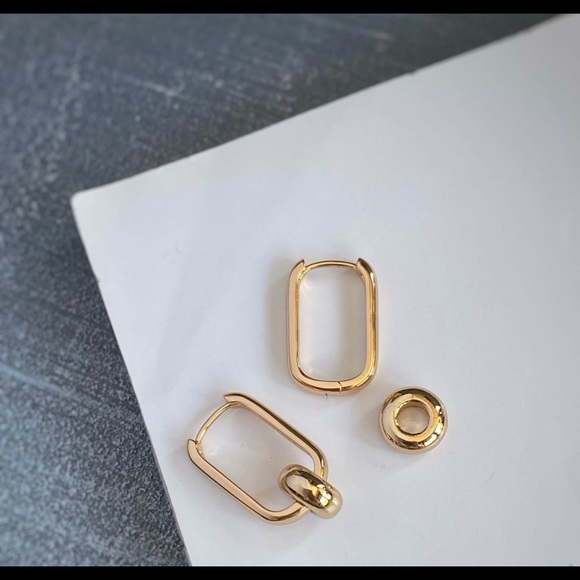 Hoop Earrings 18k Gold Plated Bead Earrings Modern Design - Picture 6 of 11